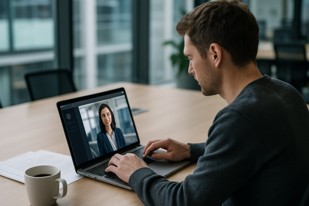 Person arbetar med bildskapande i ett AI-verktyg på laptop.