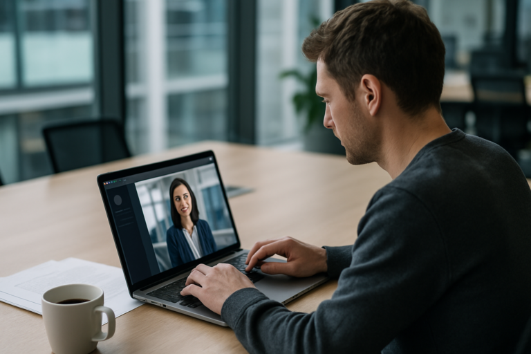 Person arbetar med bildskapande i ett AI-verktyg på laptop.