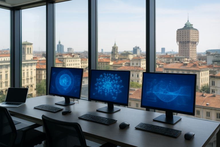 Anthropic öppnar kontor i Milano: ett modernt kontor i Milano med en diskret AI-känsla.