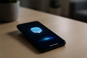 Apple bygger om Siri: en smartphone som visar en AI-assistent i en ren miljö.