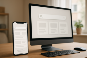 Google gör AI-läget i sök mer tillgängligt för fler: en mobil och skärm som illustrerar AI i sök.