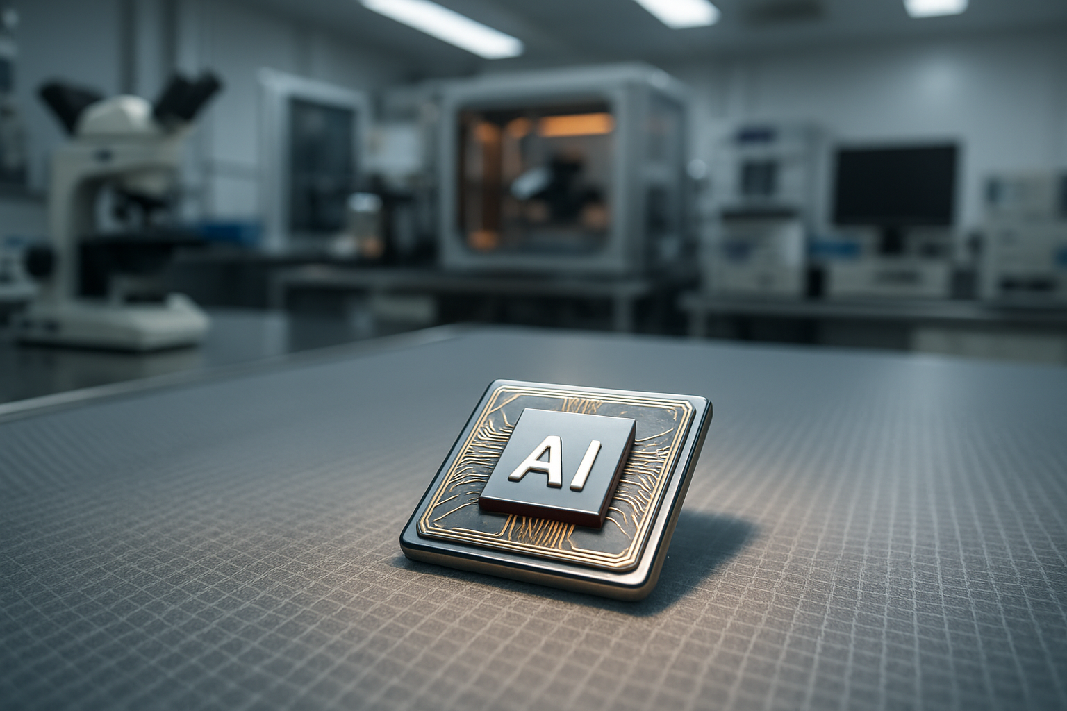 OpenAI visar sin första egenutvecklade chip-krets: aI-chip i ett halvledarlabb.